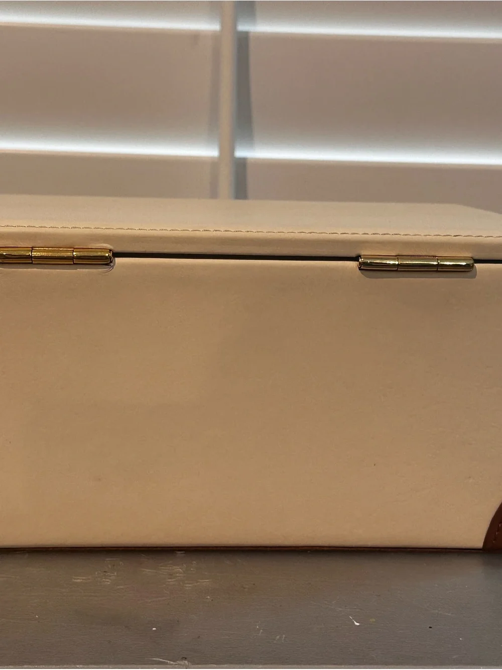 Ralph Lauren Ryan Box Cream and Brown Jewelry Storage Box with Leather Accents
